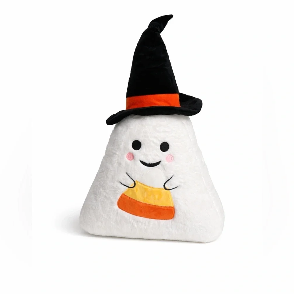 Halloween Candy Corn Ghost Throw Pillow Plush with Witch Hat New